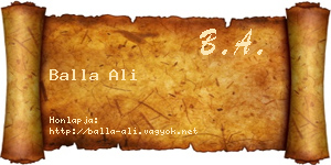 Balla Ali névjegykártya